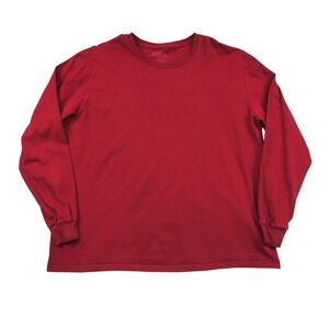 Jerzees Mens XL Long Sleeve T-Shirt Red 100% Cotton Solid Crew Neck Basic 598